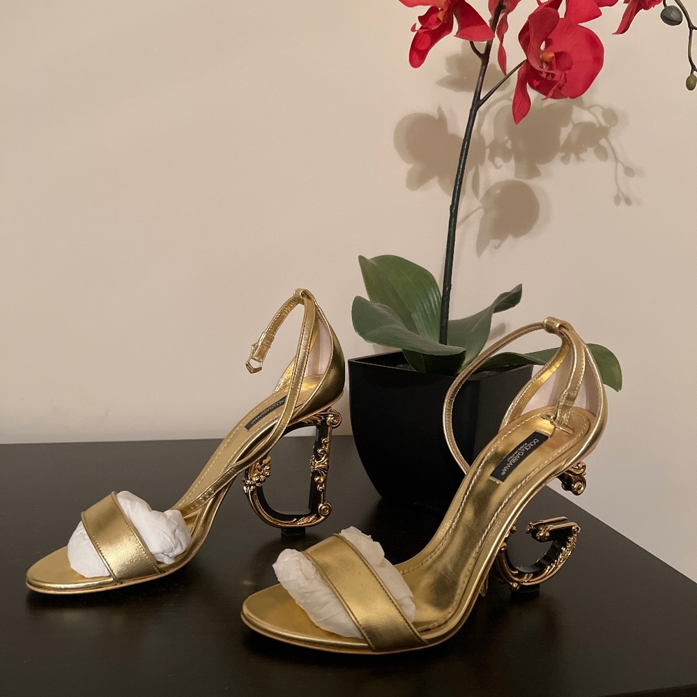 Dolce & Gabbana Nappa mordore sandals with baroque DG heel